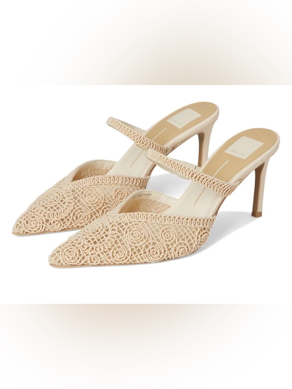 NIBox Dolce Vita Kassy Natural Macrame Pointed Toe Heels Pumps - Size 10